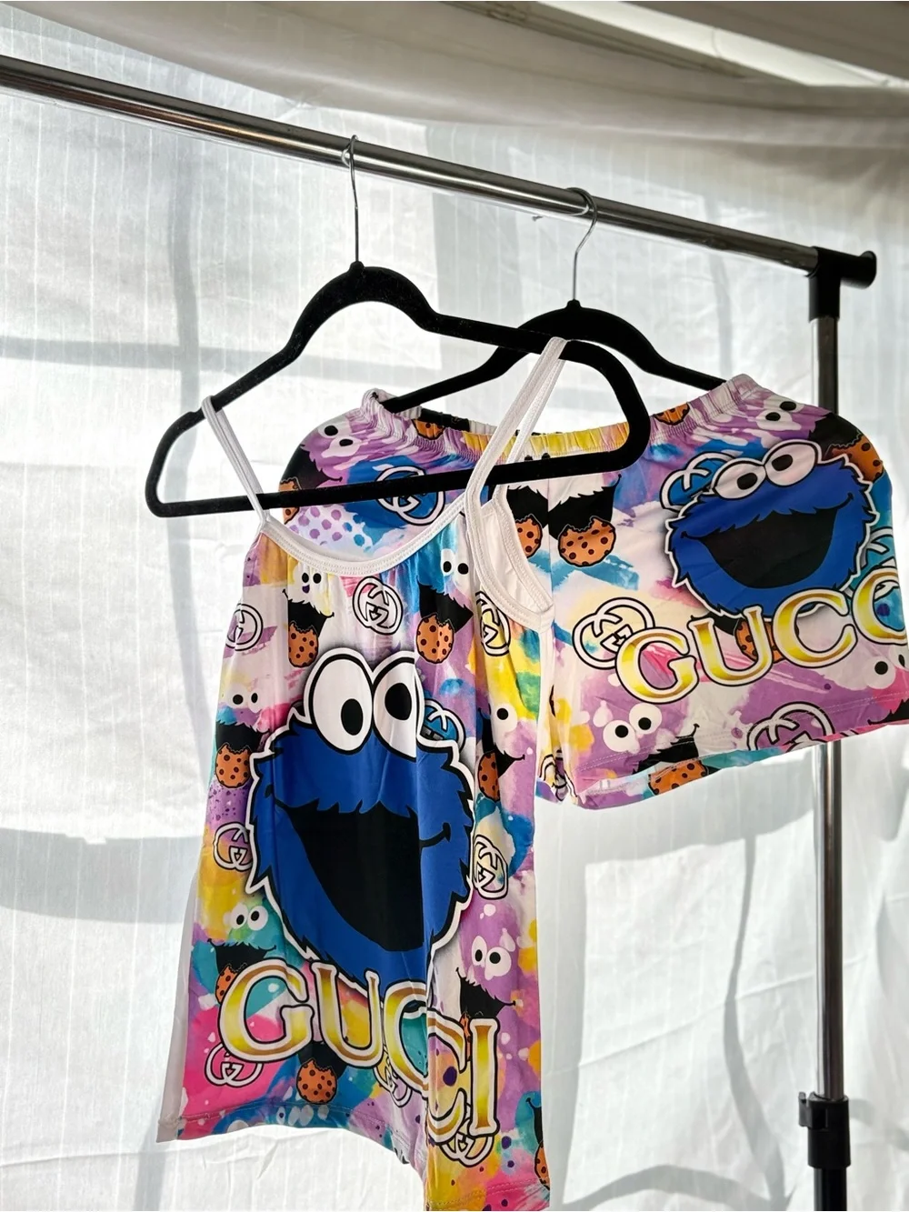 Cookie Monster Graphic Tank and Shorts Set - Multicolor
